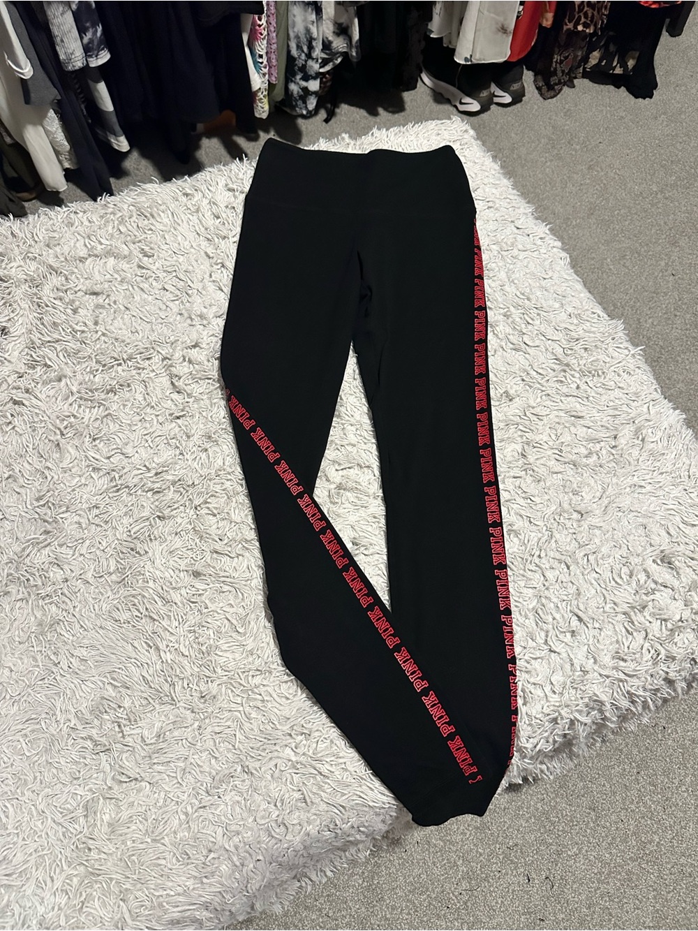 PINK Victoria's Secret Black Leggings with Pink Side Logo